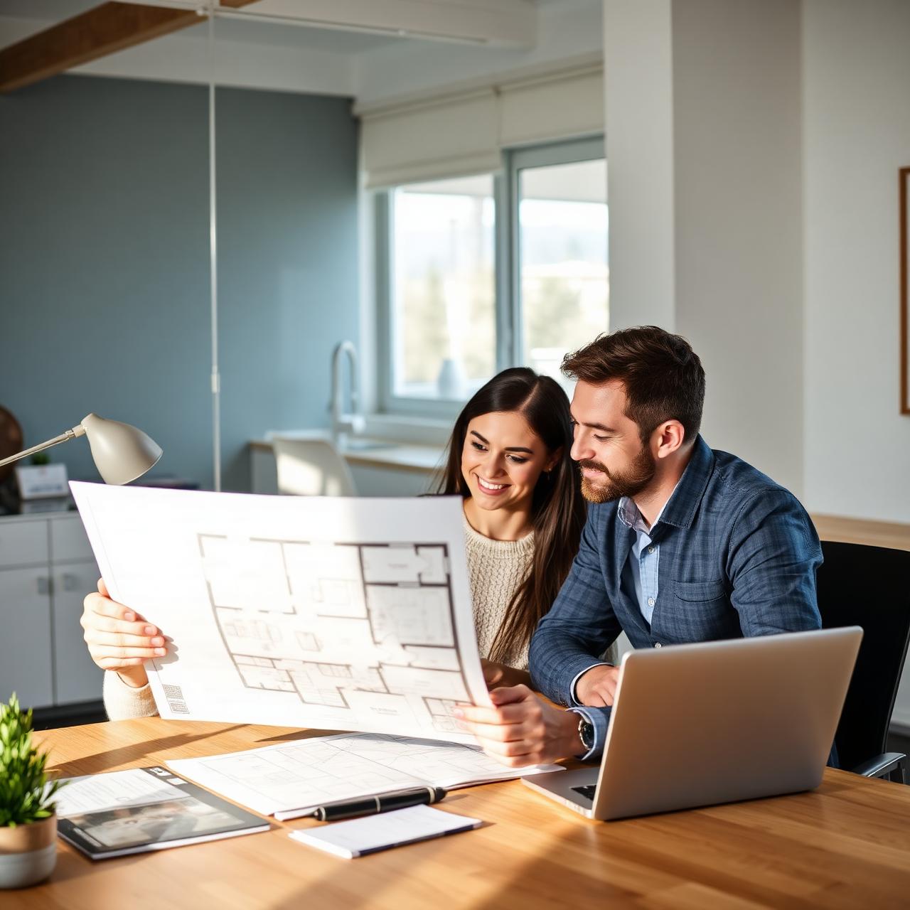 Couple reviewing property plans